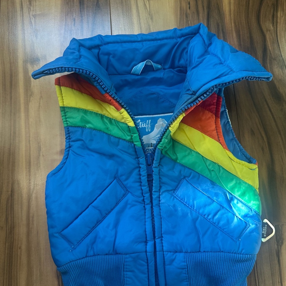 Vintage Colorful Puffer Vest with Rainbow Stripes